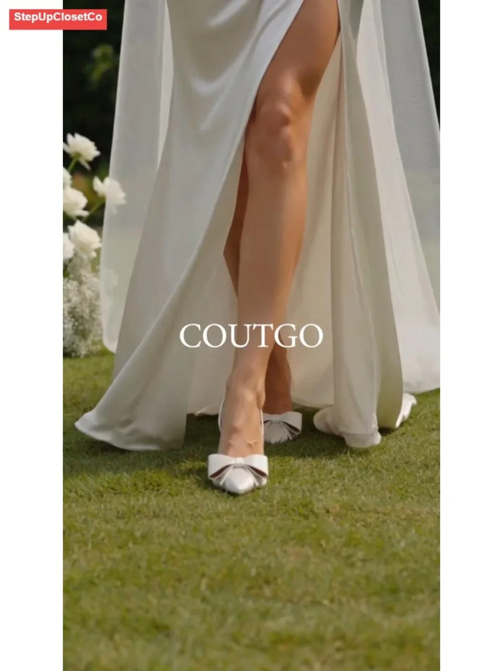 Slingback Kitten Heels Bow Satin Closed Toe Wedding Pumps
